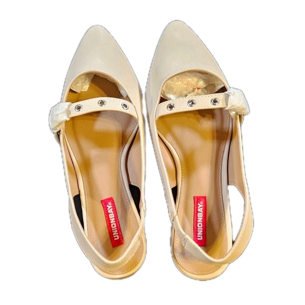 Unionbay Cream Pamira Mary Jane Slingback Pointed Toe Flats Retro Womens SZ 9.5M